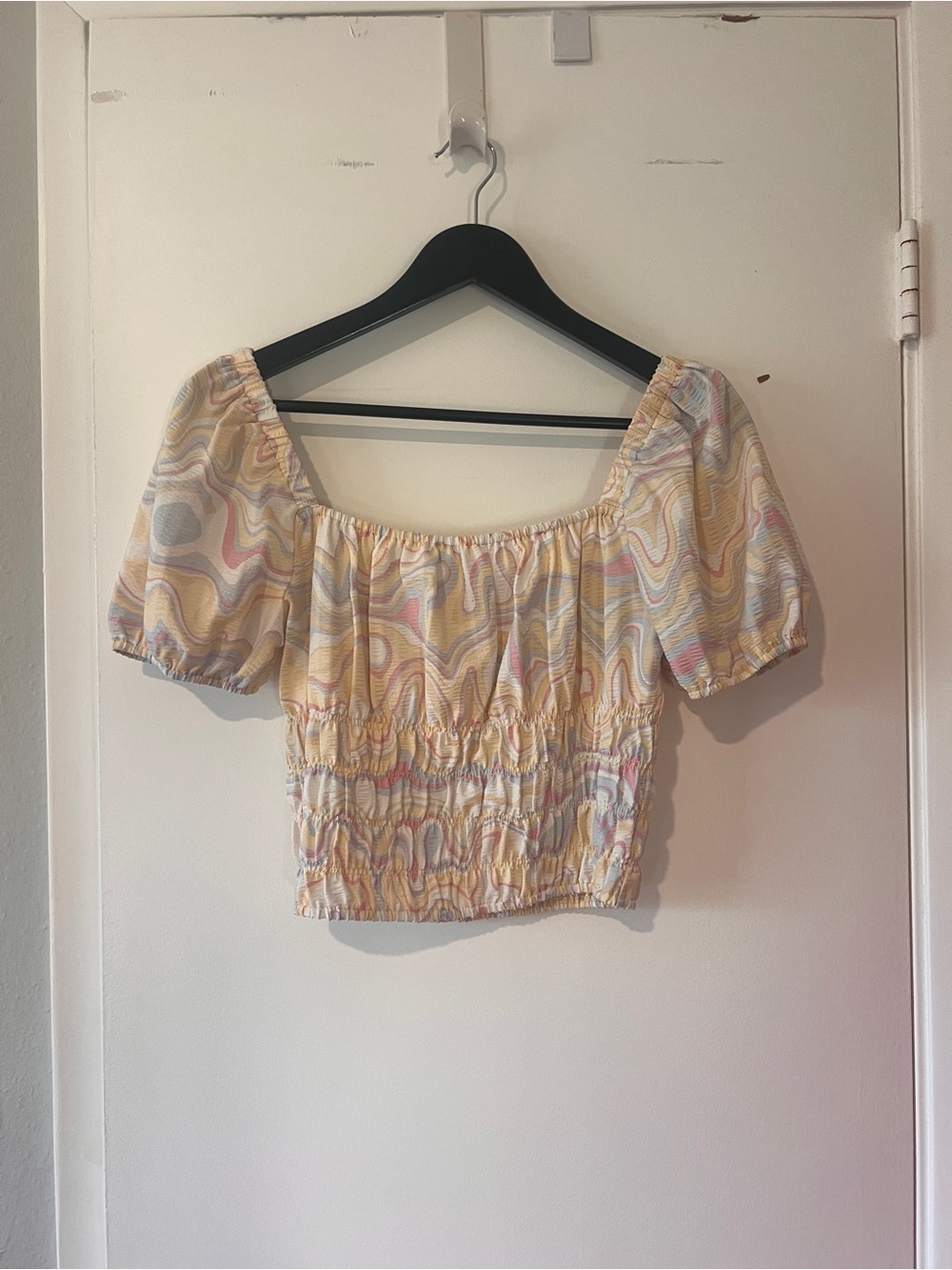Elodie Pastel Swirl Smocked Crop Top